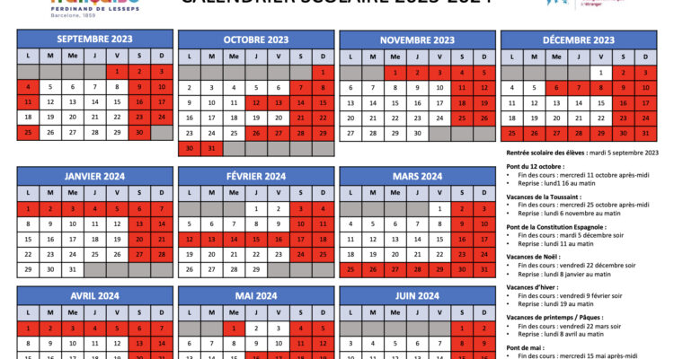 calendrier scolaire école française barcelone