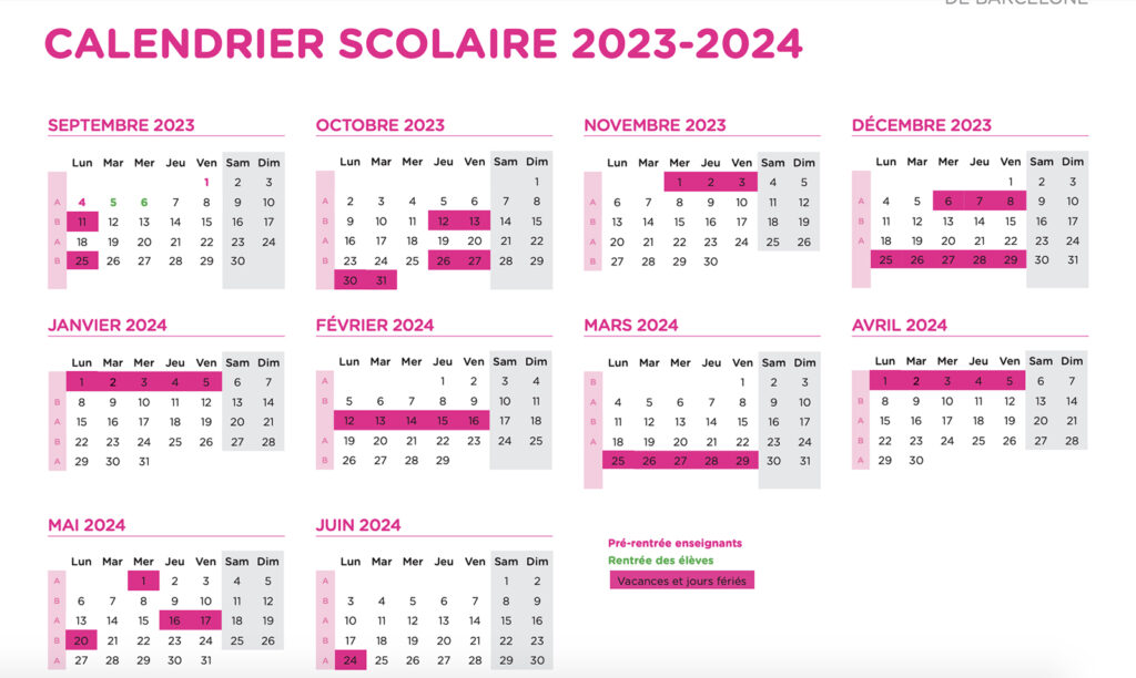 calendrier scolaire lycée français de Barcelone