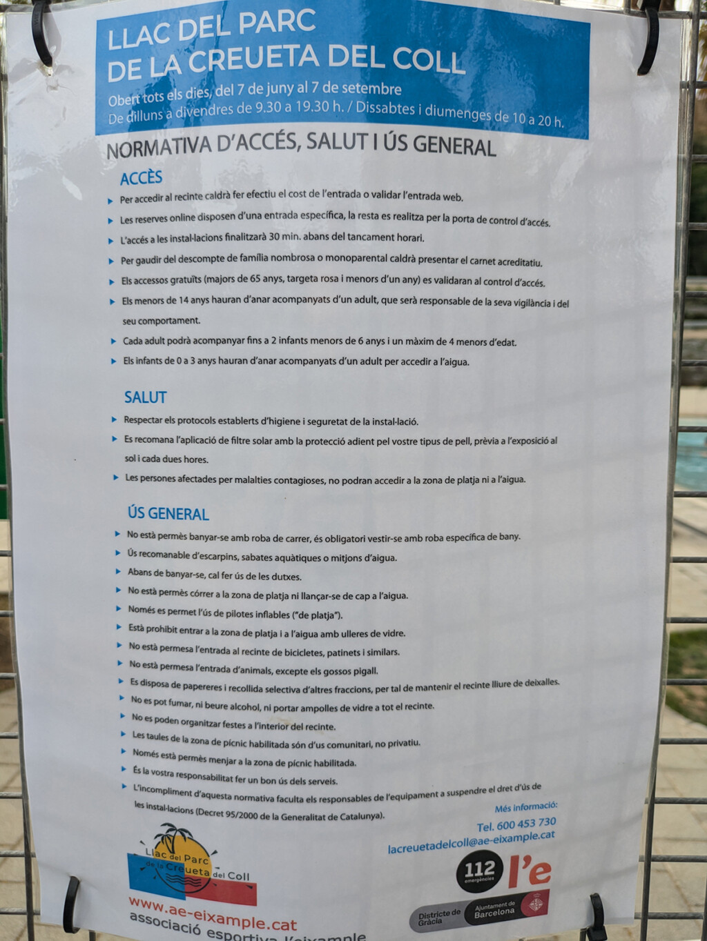 infos Llac - Parc de la Creueta del Coll